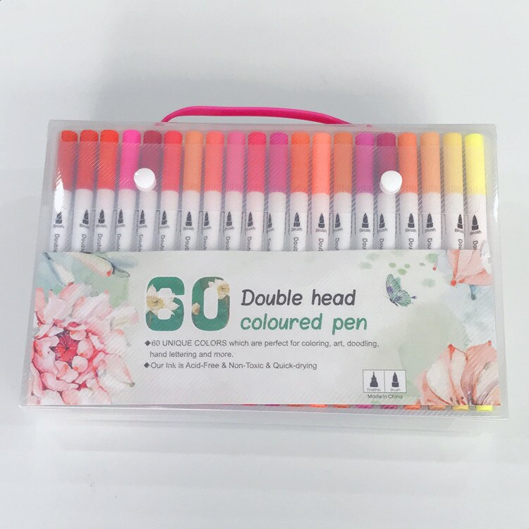 24/36/48/60/80/100 Colors FineLiner Drawing Painting Watercolor Art Marker Pens Dual Tip Brush Pen set School Supplies tool: 60 colors