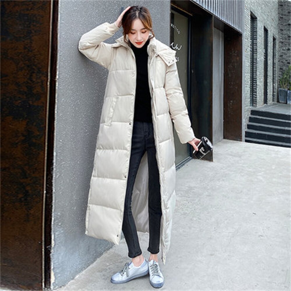 Chaqueta acolchada de plumón para mujer, chaqueta holgada larga por encima de la rodilla, versión coreana, gruesa, H552,