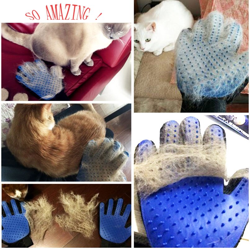 Guante de cepillo azul para animales y gatos, cepillo de limpieza, guantes de silicona para dedos para gatos, perros, removedor de pelo de mascotas, guante para acicalamiento de gatos