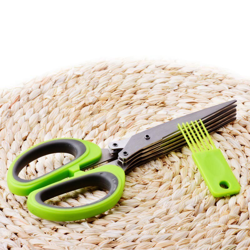 5 Lagen Rvs Multilayer Kitchenscissors Gehakte Groene Ui Groente Gesneden Kruid Kruiden Schaar