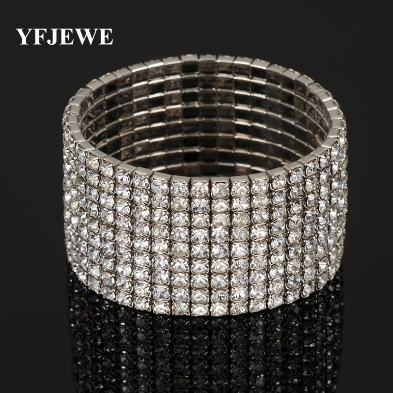 YFJEWE Mode Kristal Elasticiteit Grote Armbanden voor Vrouwen Goud en Zilver 2 Kleur Armbanden en Armbanden pulseras mujer B125