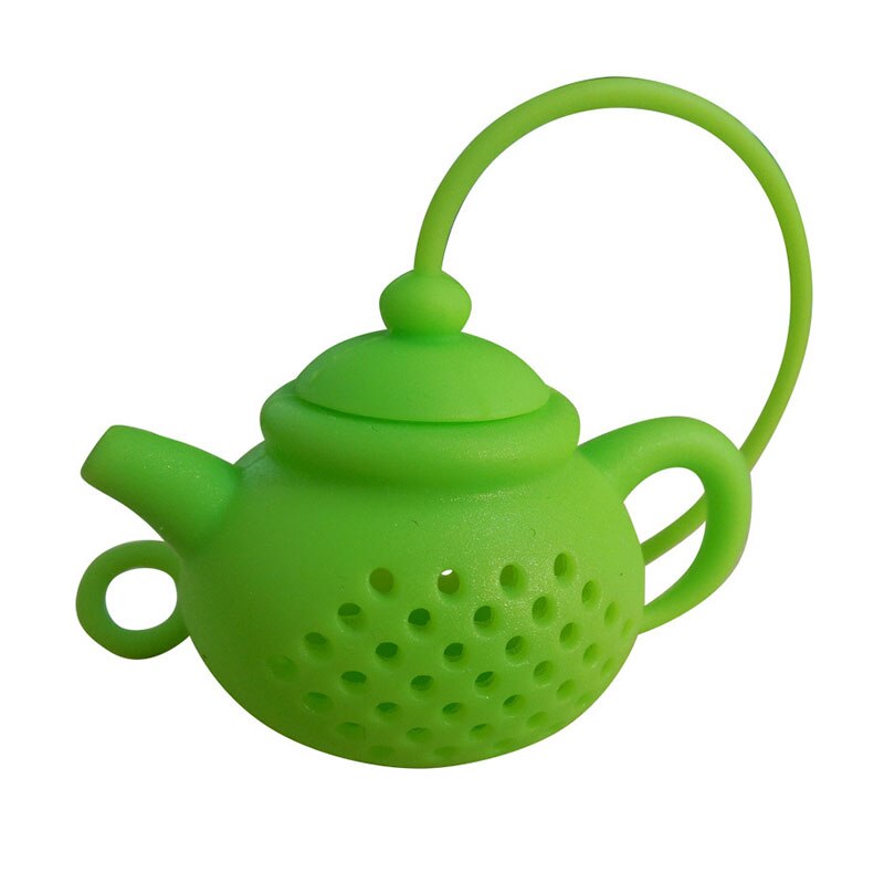 Infusor de té de silicona, utensilios de cocina, tetera, accesorio para elaboración de cerveza, en forma de tetera, 1 pieza, colador de té de hoja de Color puro: Verde