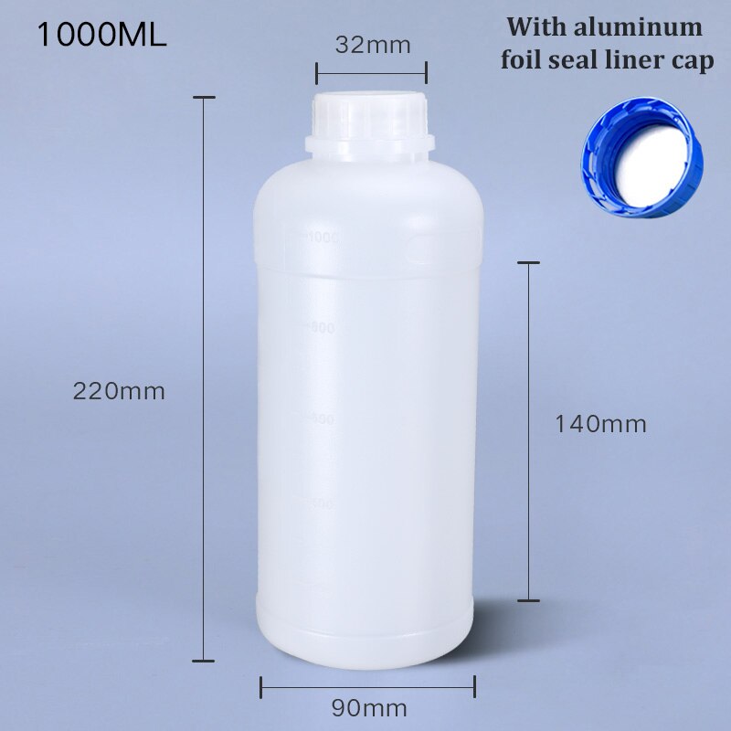 Tom 1000ml hdpe flaske til alkohol/shampoo/maling rund plastbeholder madkvalitetsflasker 4 stk/parti: 1000ml med skala