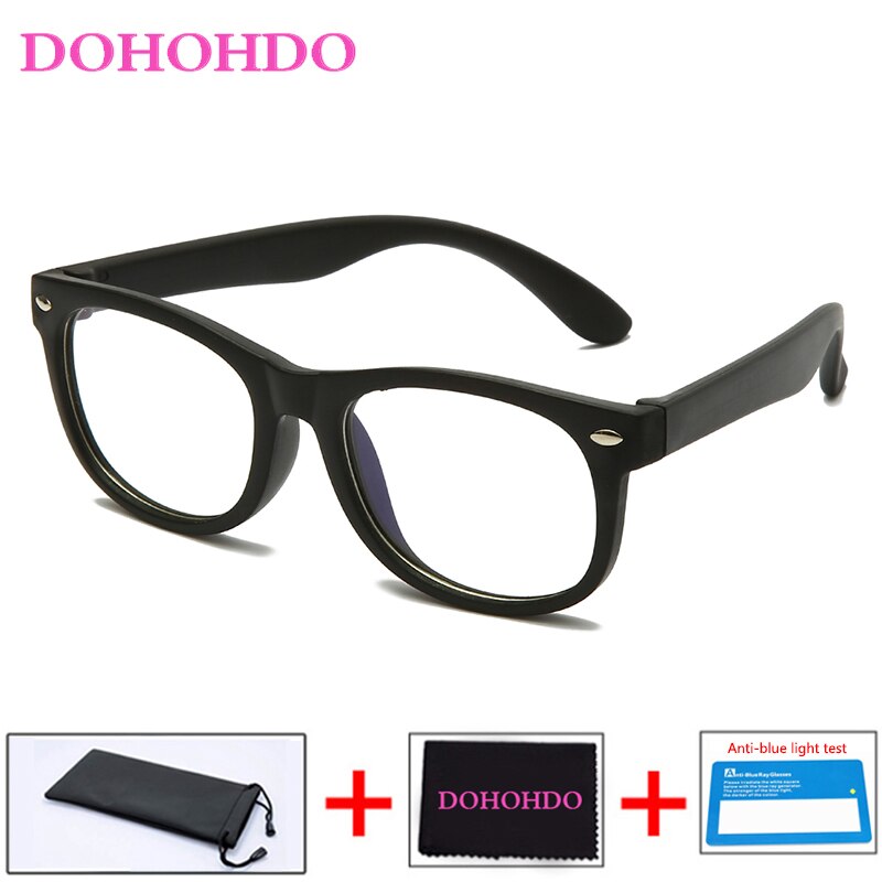 Dohohdo børn anti blå lys briller børn briller drenge piger klare briller oculos infantil  uv400 briller: Sort