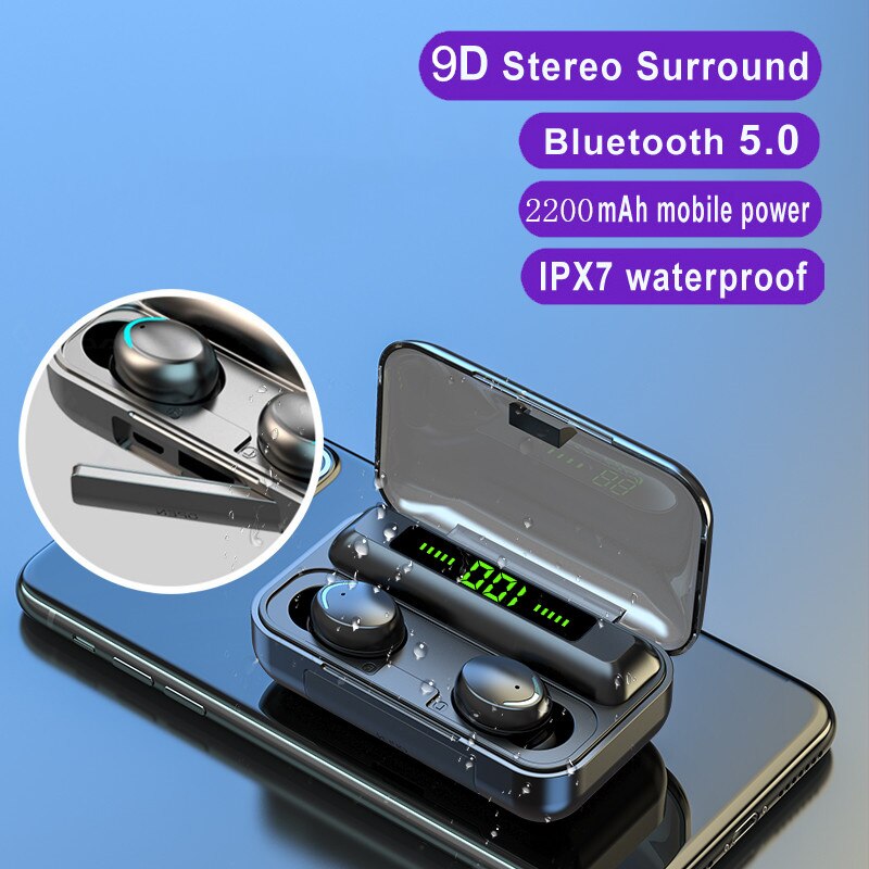 F9 Tws Bluetooth Oortelefoon Draadloze Hoofdtelefoon Sport Headsets 9D Stereo Oordopjes Bluetooth Headsets Met 2200Mah Opladen Doos