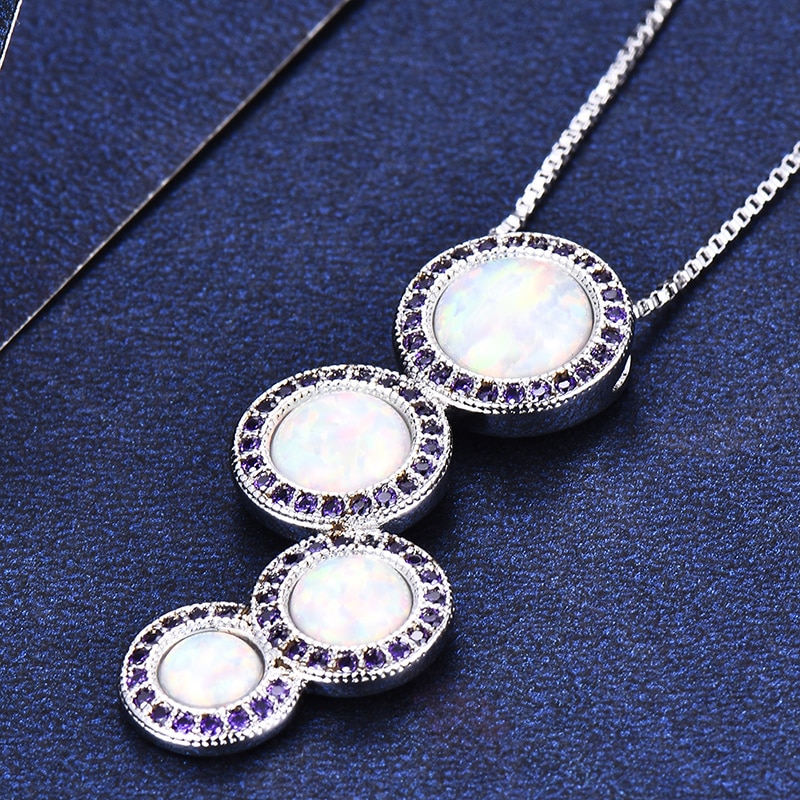 Round Natural Stones Necklace White Blue Women's Pendants Clavicle Chain Purple Crystal Party Choker