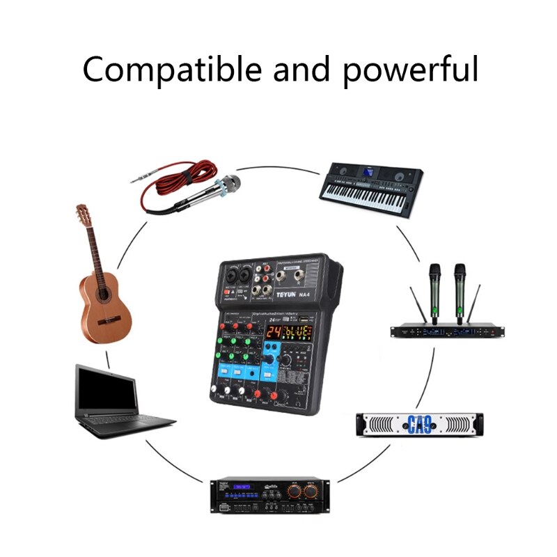 Audio Mixer Portable Sound Mixing Console USB Interface Computer Input 48V for Outdoor Live Indoor Home Entertainment