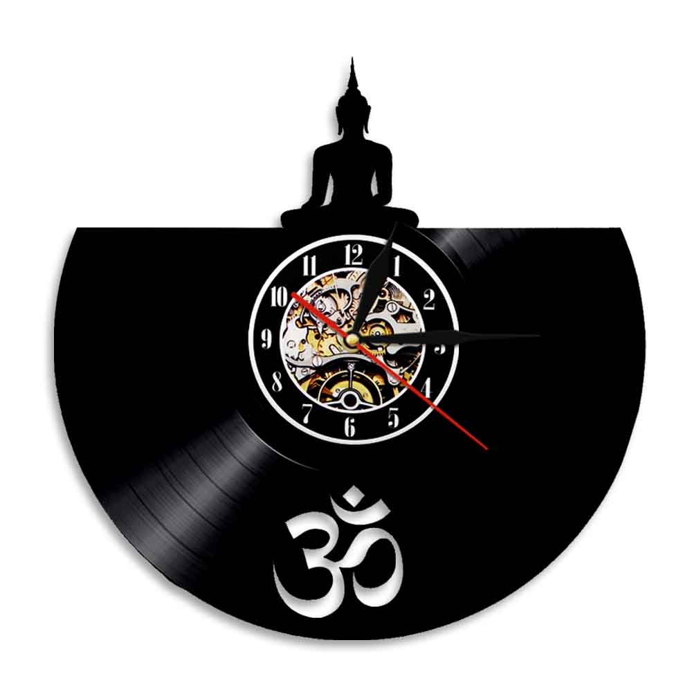 Boeddha Led Wall Art Boeddha Mediteren Vinyl Record Wandklok Retro Unieke Muziek Art Klokken Horloge Led Verlichting Display Teken