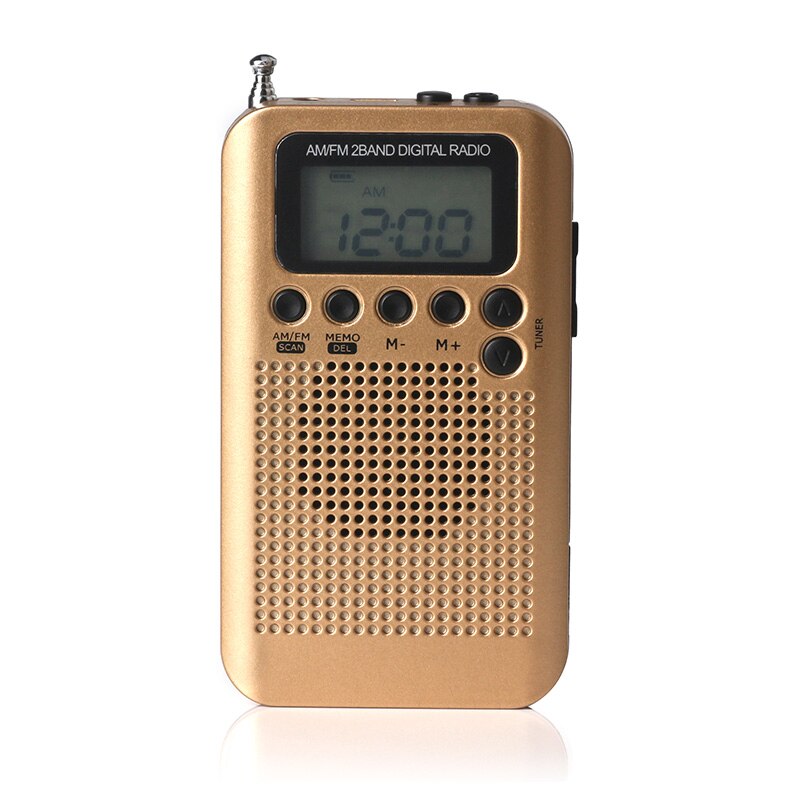 Mini Lcd Digitale Fm/Am Radio Speaker Met Tijd Display Functie 3.5 Mm Koptelefoonaansluiting: Golden