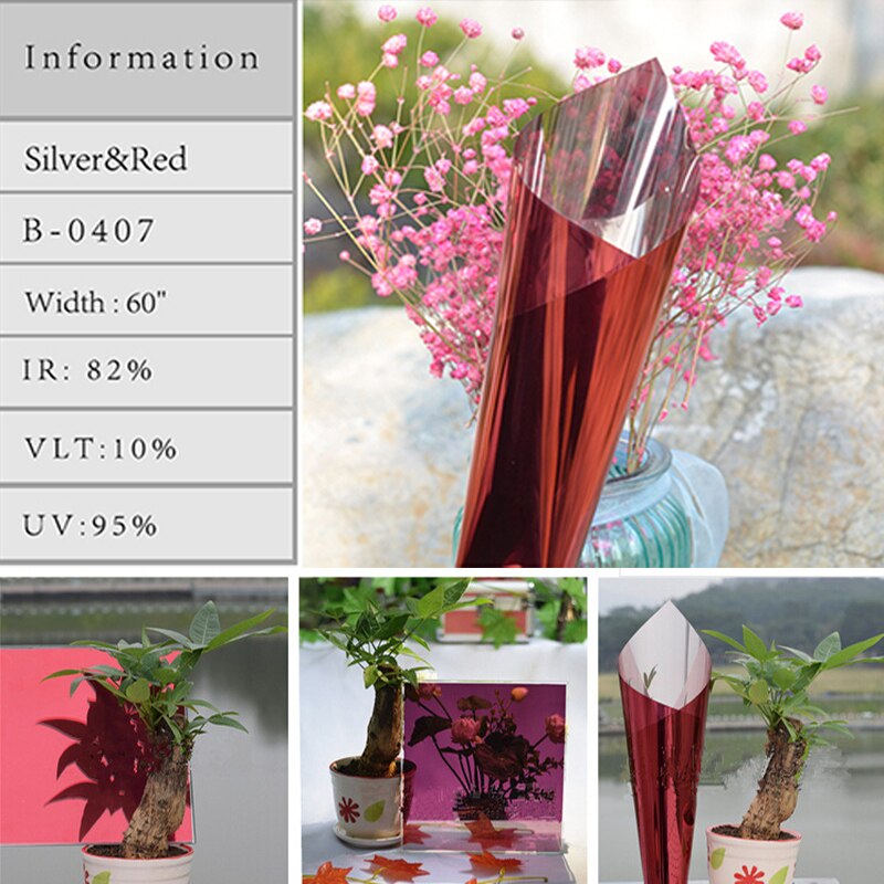 SUNICE window sticker tint film Silver&amp;Red One way mirror solar Heat Blocking Films Home Office Privacy Stickers UV Rejection