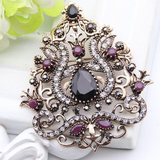 Romantic Flower Morocco Brooch Gold Color Rhinestone Women Brooches Lapel Hijab Scarf Pins Ladies Wedding Party Festival: 003