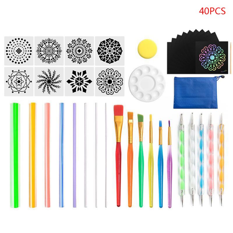 40 pièces Mandala pointillé outils ensemble pour peinture pierre de roche dessin pochoir pinceau stylo directe