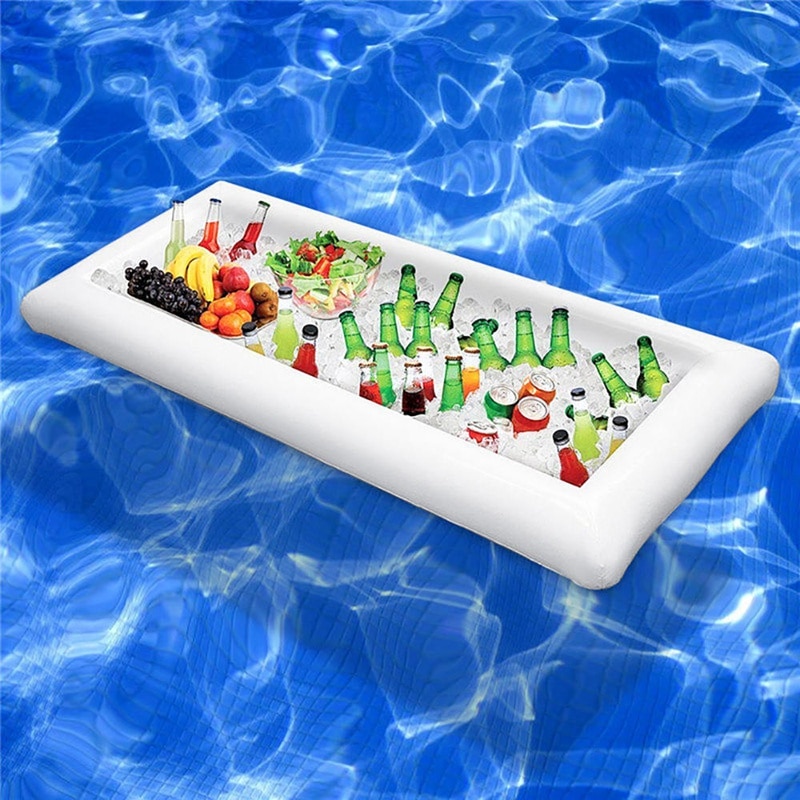 Pool float oppustelig ølbord madras isspand servering salatbar bakke mad drikke holder til sommer vandfest flådelegetøj
