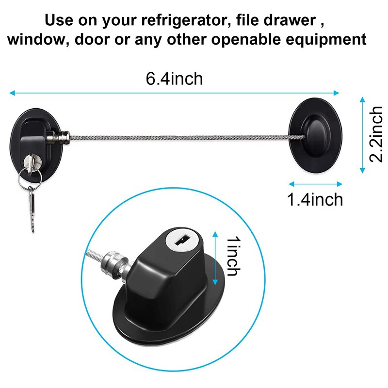 4 Pack Refrigerator Door Lock with Keys Adhesive Fridge Freezer Door Lock File Drawer Lock for Child Safety and Privacy, Black a