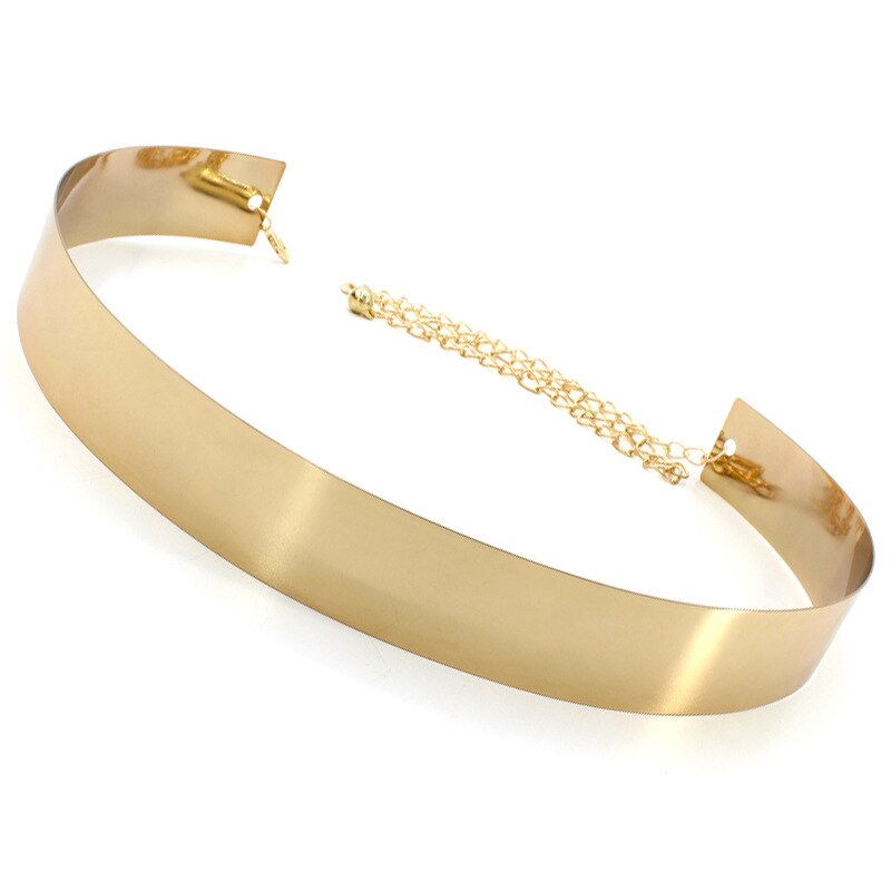 Women Punk Full Metal Mirror Skinny Waist Belt Metallic Silver Gold Plate 2cm 3.5cm Wide Chains Lady Ceinture Sashes For Dresses: 3.5cm-gold