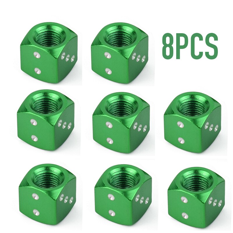 4pc 8pc Dice Valve Caps MTB Bike Tire Schrader Valve Stem Caps Car Trunk Mountain Road Bike Wheel Rims Bicycle Accessories: 8pc green