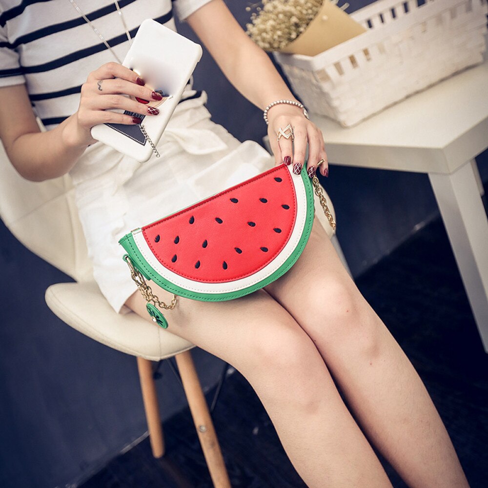 Zomer Vrouwelijke Tas Pu Lederen Vrouwen Tas Leuke Fruit Pakket Keten Schoudertas Messenger Bag Orange Watermeloen Aardbei Tas #30