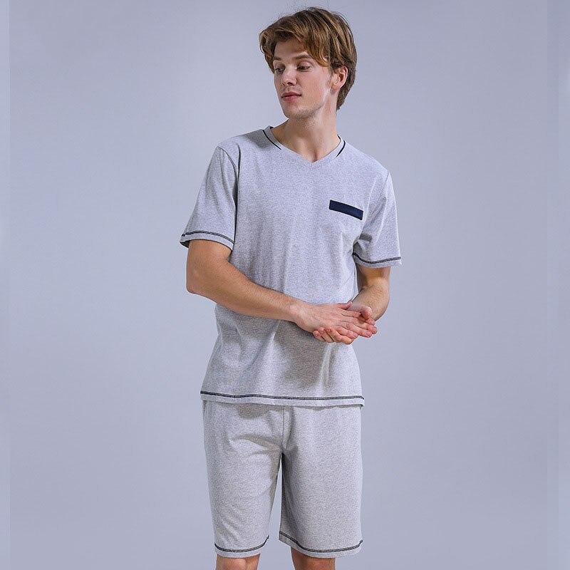 Summer Men Pajamas Short Sleeve Male Pajama Set Pure Cotton Pajama For Men Sleepwear Suit simple Homewear L-XXXL
