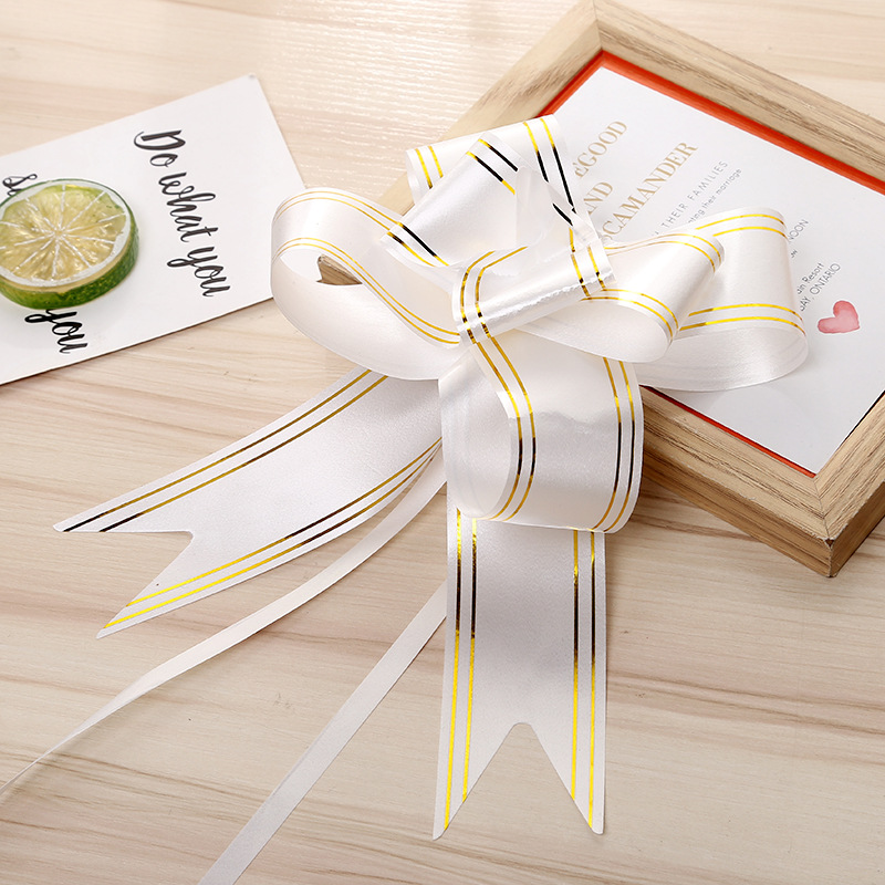 Bow Hand Drawn Flowers Wedding Car Decoration Packaging Wedding Ribbon Color Strip Pull Flower DIY Party Festive Decor: S / Dark Khaki