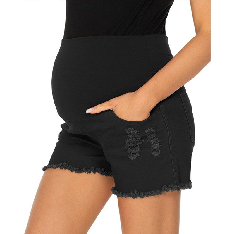 Mternity kurze Hose Schwangerschaft Hosen Frauen Grün Patchwork Mini Jean Kurze Hosen Sommer Lässig Schwangere Kleidung Elastische Taille Bauch: Schwarz / M