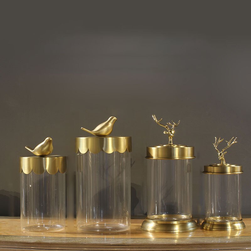 Pot de rangement en verre doré avec couvercle, , décoration animale, organisateur de bonbons, salon, distributeur de céréales, cuisine, décoration de la maison