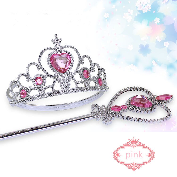 Girls 2 piece/Set Princess Tiara Accessories Children Diamond Crowns + Magic Wands girl Christmas Party festival: pink