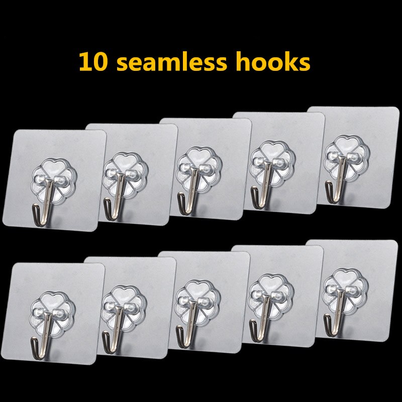 Hook Hanger Strong Adhesive Kitchen Bathroom Bedroom Hanging Door Wall Paste Coat Hats Plug Acrylic Thickening Hooks Rack: 10pcs