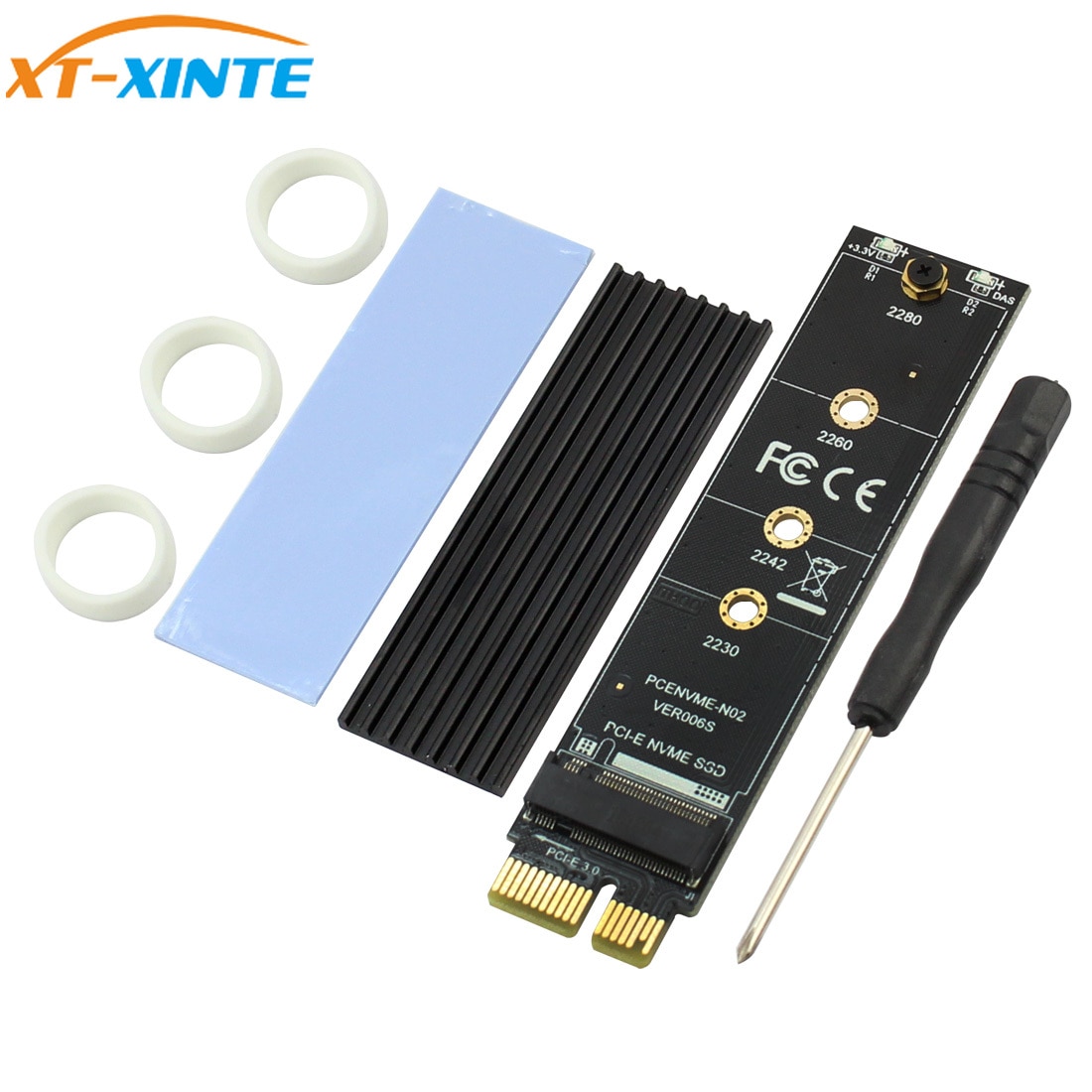 PCI-E PCI Express 3.0 X1 to M.2 M KEY Interface for NVMe SSD M.2 Riser Card Adapter Heatsink SSD 2230 2242 2260 2280 Full Speed: Black