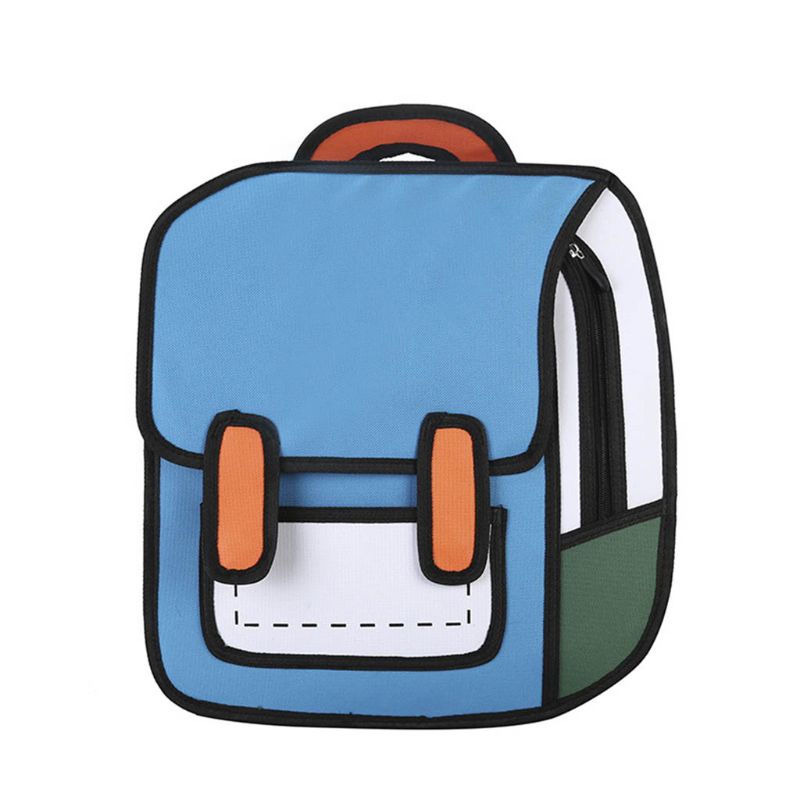 Kreative Frauen 2D Zeichnung Rucksack Cartoon Schule Tasche Comic Bookbag für Teenager Mädchen Daypack Reise Rucksack: -BL