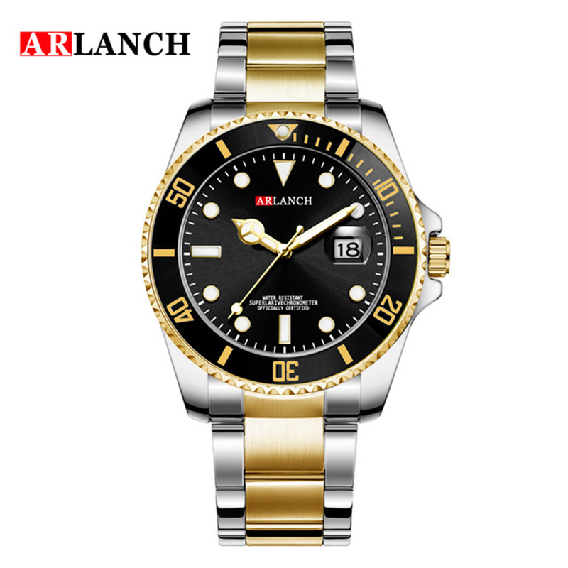 Arlanch herre quartz ur topmærke luksus vandtætte ure herre sports dato armbåndsure sort relogio masculino: Gul
