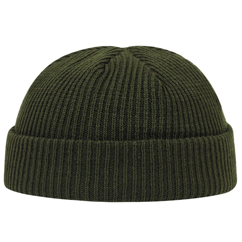Herfst winter meloen muts heren dames gebreide muts muts schedelkap matrozenmutsen manchet kort randloos retro marineblauwe hoeden casquette: Legergroen