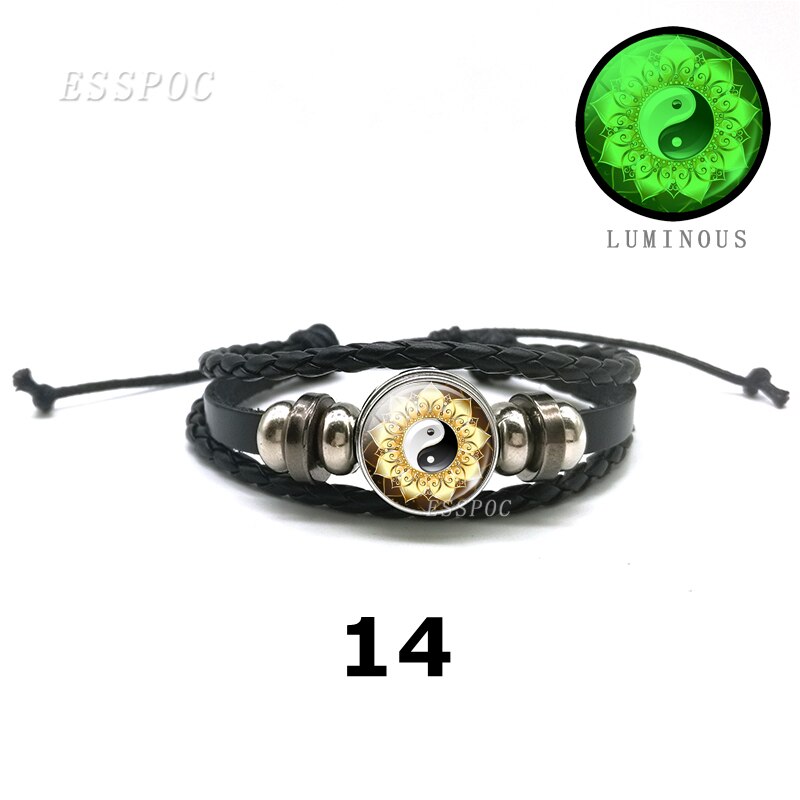 YinYang potins en cuir noir Bracelet lumineux rétro Tai Chi Kung Fu Logo bouton pression Bracelet hommes et femmes bijoux accessoires: 14