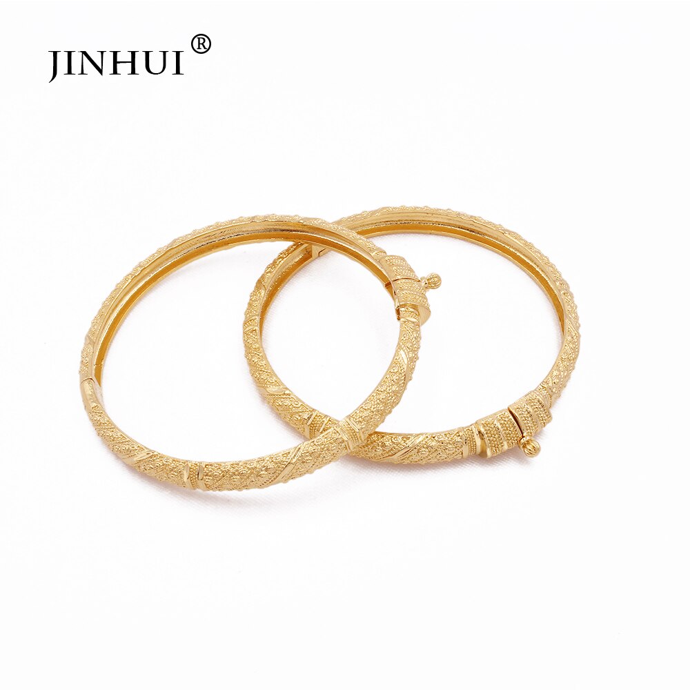 24K gold color can open bangles jewelry Ethiopian African Dubai Indian bracelet wedding for women bracelets: only 2 pcs