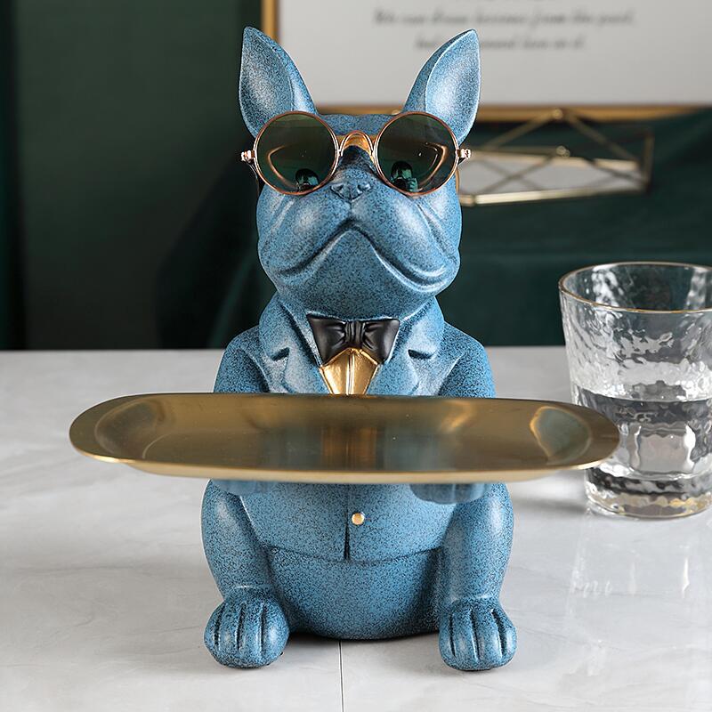 Bandeja de almacenamiento para llaves de Bulldog, bandeja para llaves de puerta, estilo nórdico, decoración para el hogar con personalidad: Blue