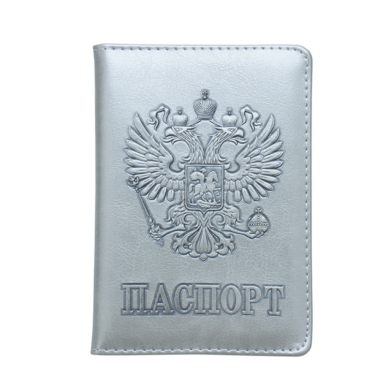 Russian Passport Cover Women Passport Case Men Travel Passport Holder Leather Credit Card Holder ID&Document Card Case: Gray