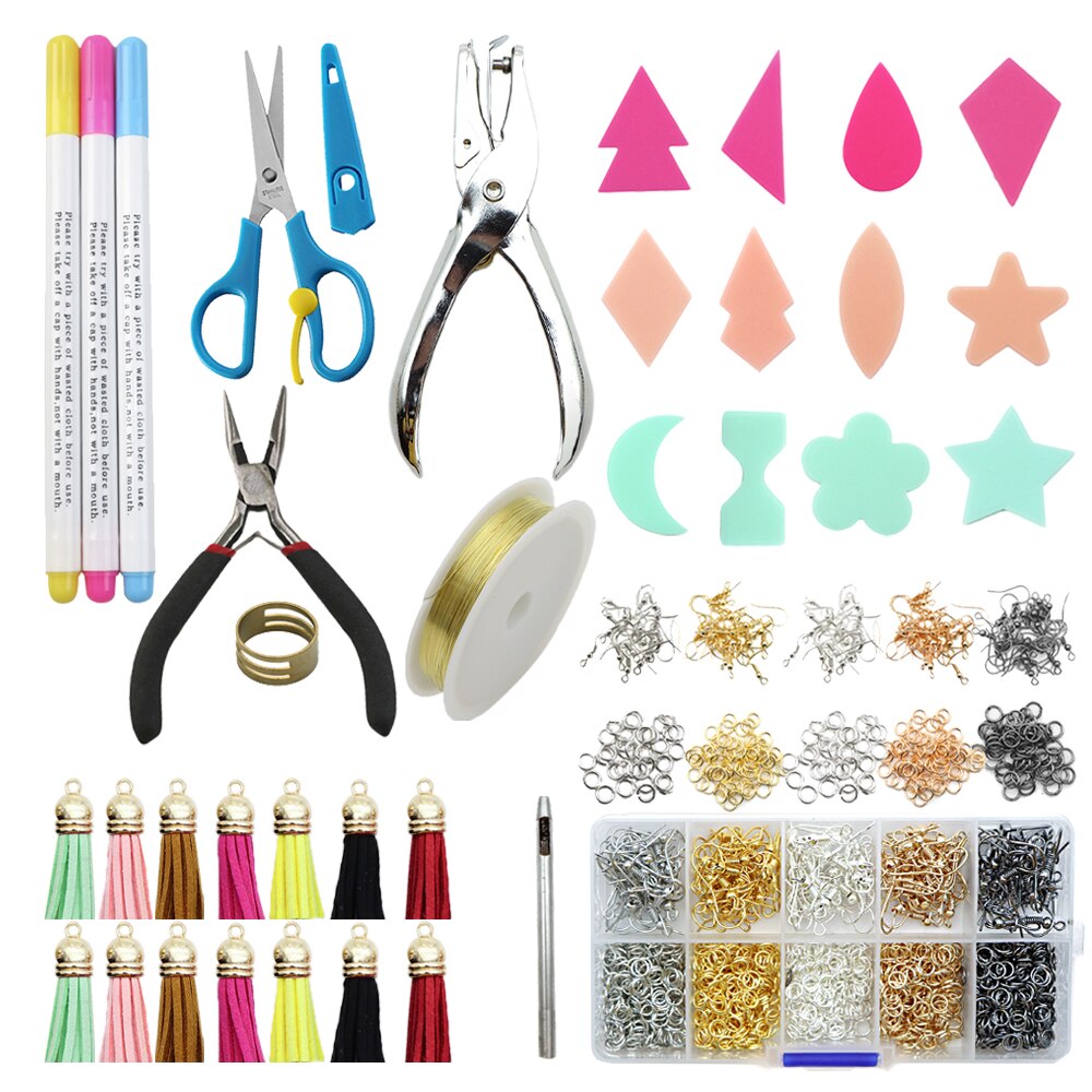 Jewelry Making Tools Kit 7 styles Accessories,Earring Hooks,Jump Rings,Plier,Scissor,Hole Puncher Tools Kit,Diy Earring,1Yc11164
