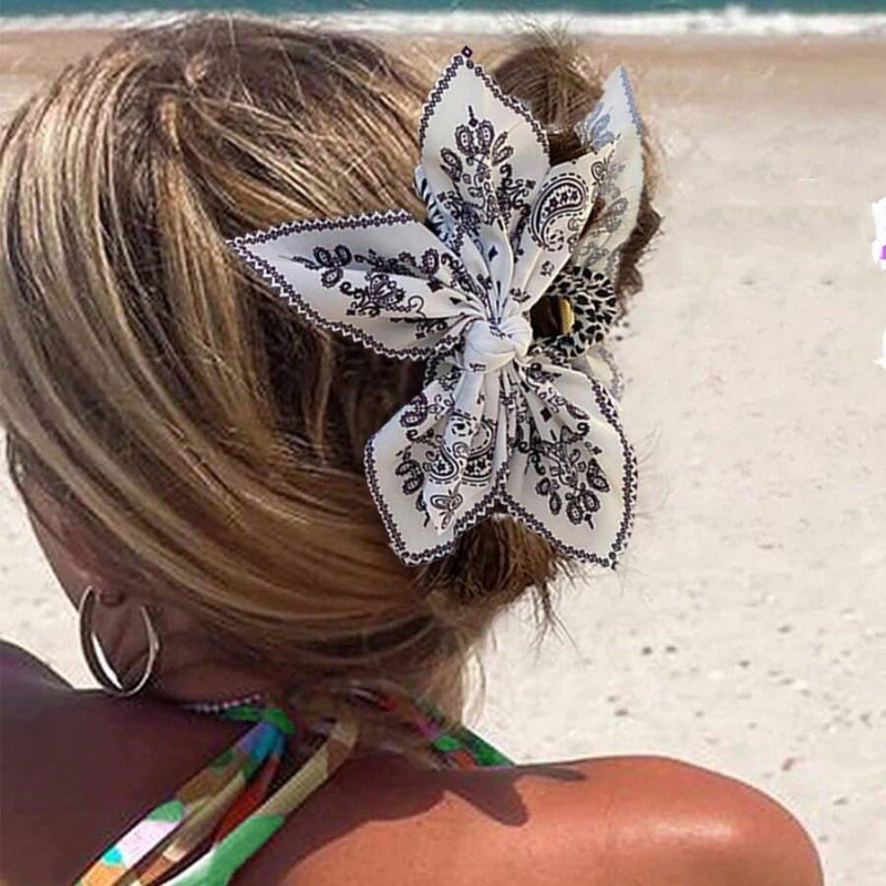 1 stuk dameshaarclip met dubbelzijdig paisley-patroon en strik, trendy haaraccessoire voor dames, perfect voor een zomerse strandvakantie.