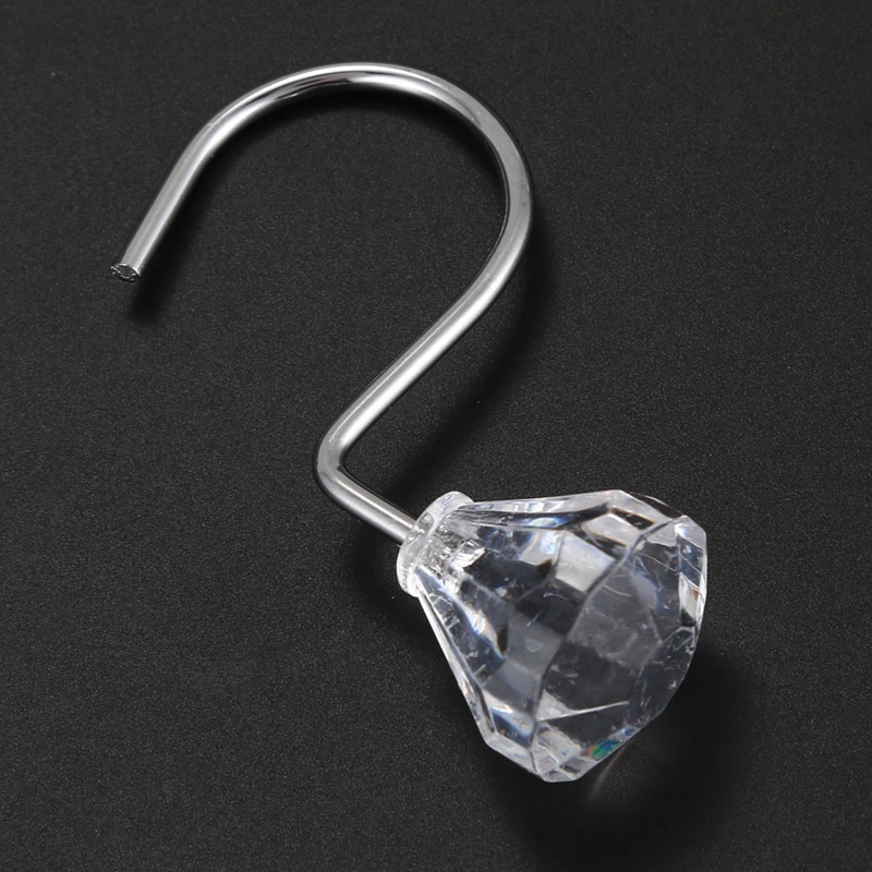 Pack of 12 Shower Curtain Hooks Diamante Style Acrylic + metal