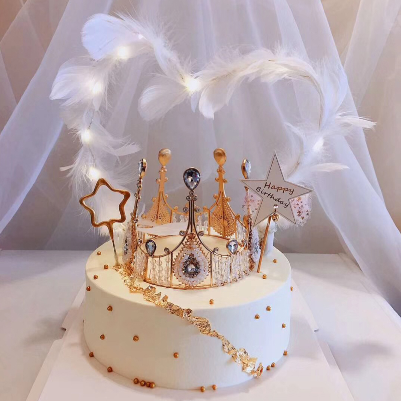 Round Crown Cake Topper Decoration Wedding Cake Queen Tiaras Princess Home Birthday Cake Decorative Party Supplies