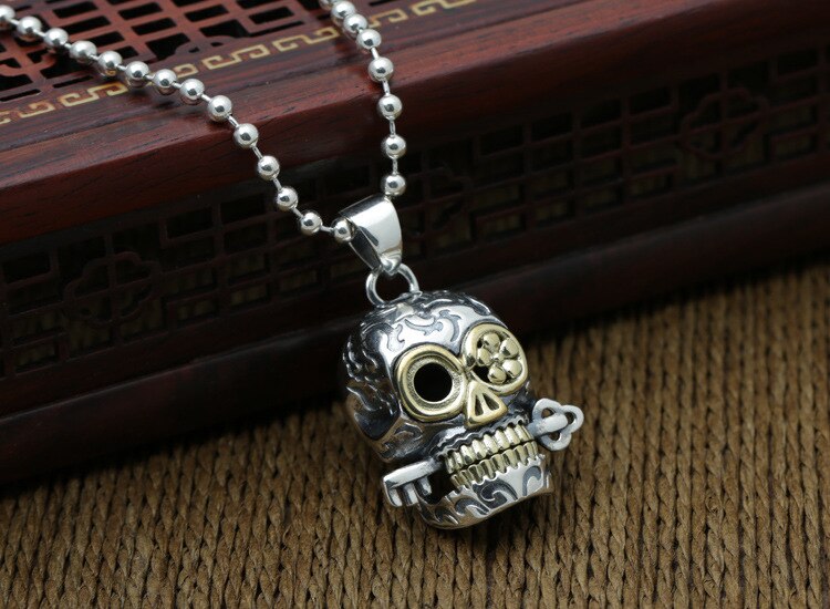 925 Sterling Silver skull key punk pendant charm men women jewelry A5011