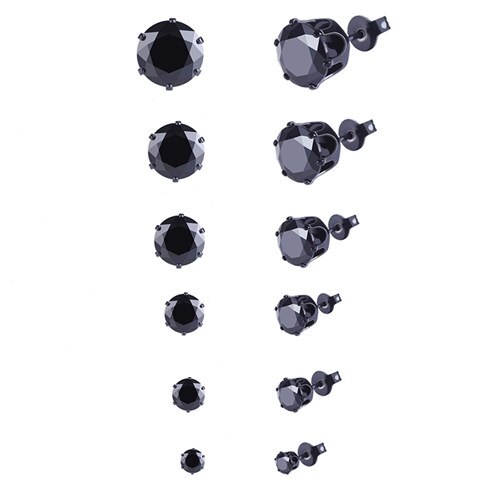 6 pairs/sets Classic Black White Cubic Zircon Stud Earrings Set Stainless Steel Crystal Earrings jewelry for Men Women: A set of black