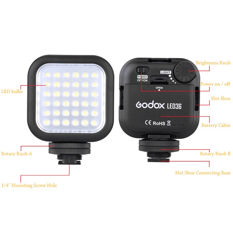 Godox led 36 led videolys 36 5500 ~ 6500k led lys til dslr kamera videokamera mini dvr bryllupsnyheder fotografering