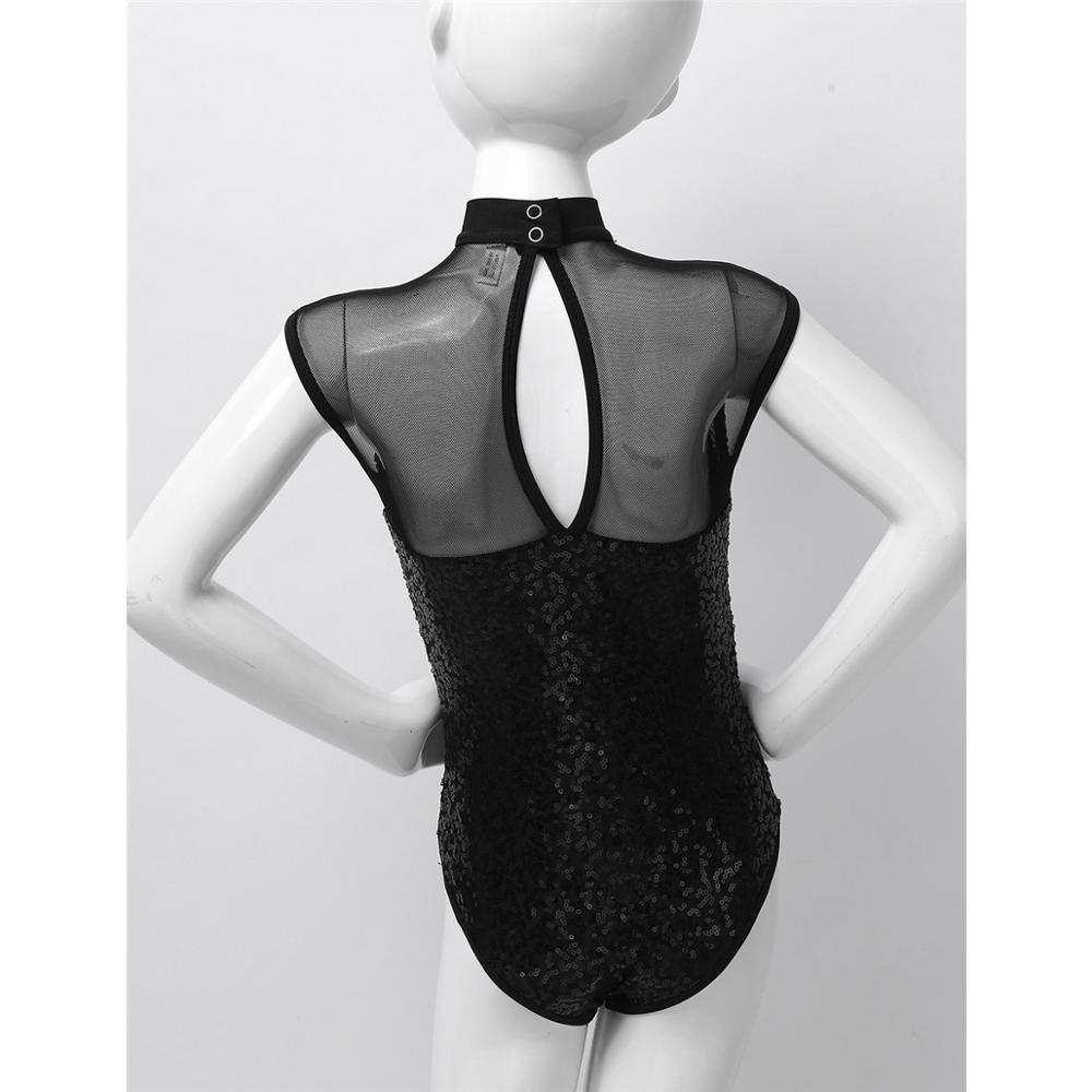 Kids Girls Gymnast Leotard Sequins Sleeveless Tulle Splice Keyhole Back Teens Ballet Gymnastics Leotard Dance Gymnastic Jumpsuit
