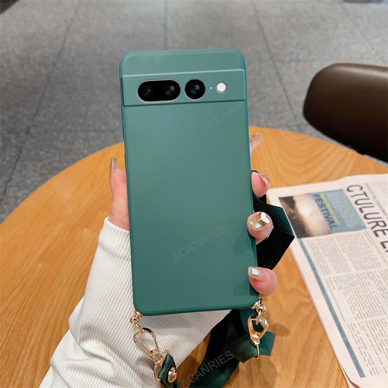 Correa para collar, cordón cruzado, funda de silicona líquida para Google Pixel 8 7 6 Pro 7A 6A, contraportada en Pixel7 Pixel6 A 7pro: ABS / Rosa