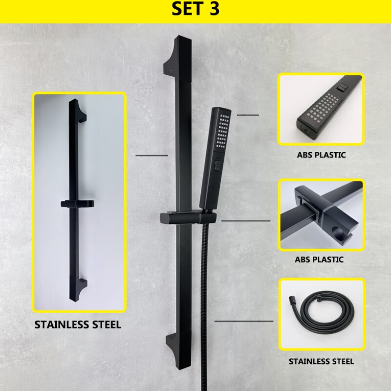 Ensemble de barre coulissante 1/2/3 fonctions laiton ABS plastique douche à main noir mat acier inoxydable barre réglable accessoires de salle de bains: Set 3