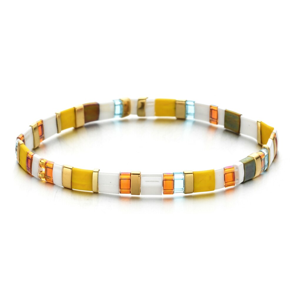 Smzy pulseira feminina com miçangas do arco-íris, artesanal e elástica, com pingentes da amizade, pulseira feminina: HGSL080