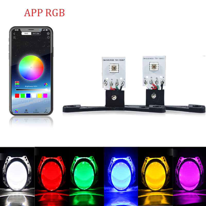 Auto LED Teufel Auge Dämon Bösen Augen DRL LED Bluetooth-kompatibel APP RGB 2,5 Scheinwerfer Motorrad Mini Projektor Objektiv zubehör: APP RGB