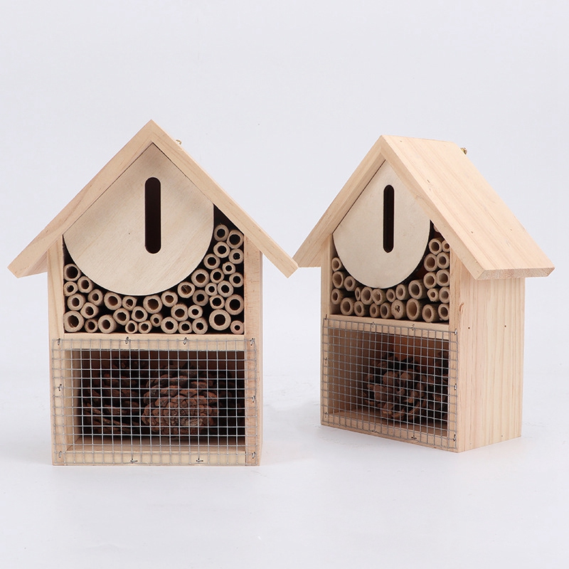 Wooden Insect Hotel Natural Wood Bees House Bee Hive Attracts Garden Shelter For Bees Butterflies Bugs
