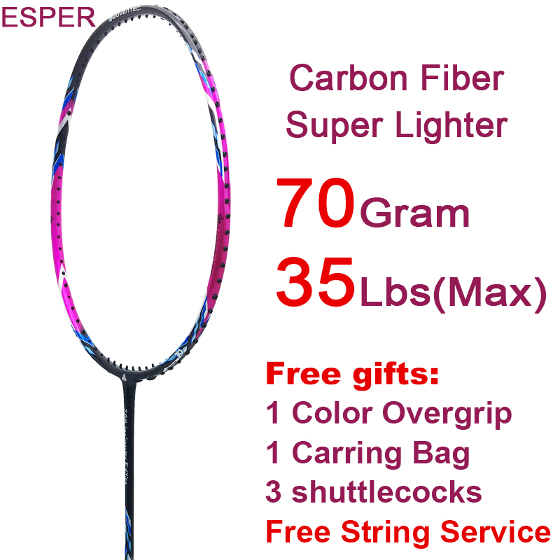 Esper Badminton Rakcet 70 Gram Lichtgewicht Carbon Fiber Badminton Racket Voor Professionele Met String Overgrip Tas Duurzaam: Default Title