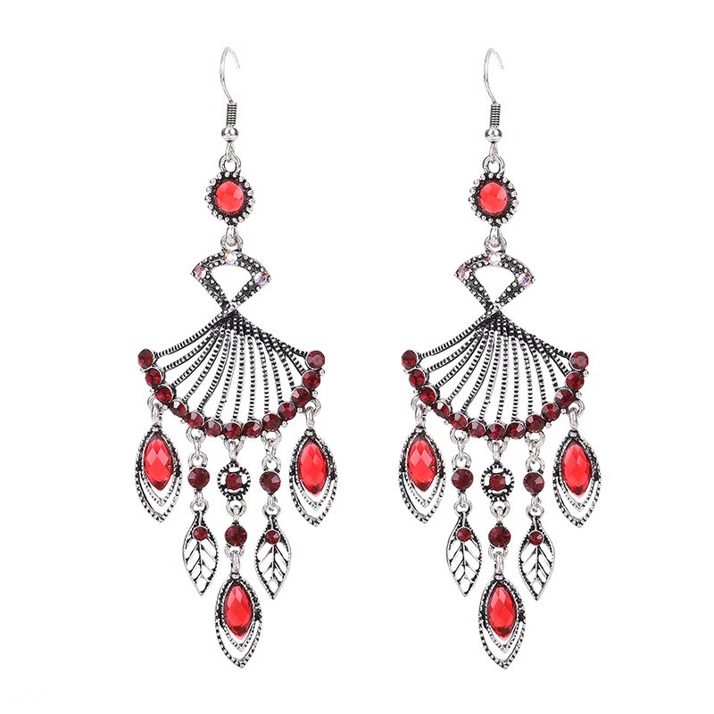 Niebieski Rhinestone etniczne kolczyki paw indyjska biżuteria w stylu Vintage srebrny kolor kryształu dynda wiszące kolczyki dla kobiet Pendientes: 62-2